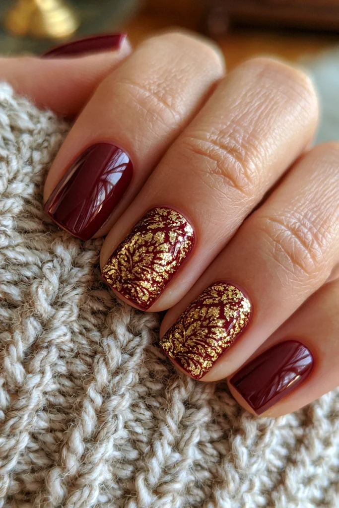 8 Red Burgundy Nails Ideas 4 Burgundy and Gold Accent Nails