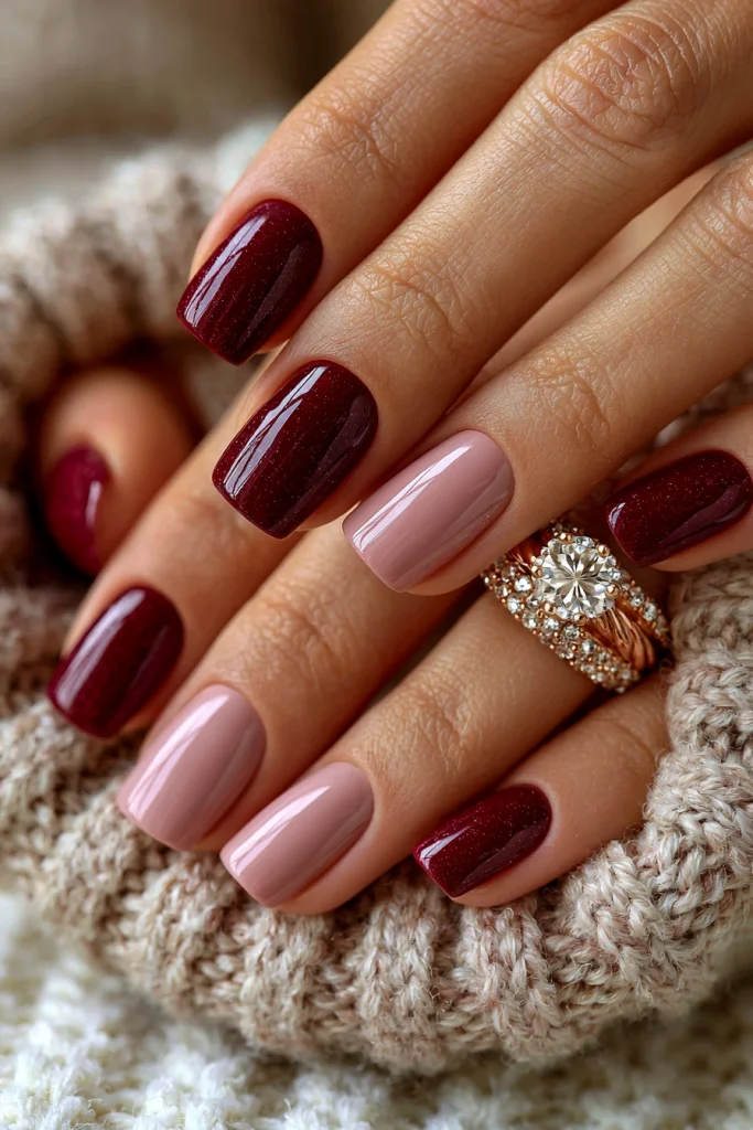8 Pink and Red Nails Ideas 6 Burgundy and Soft Pink Nails