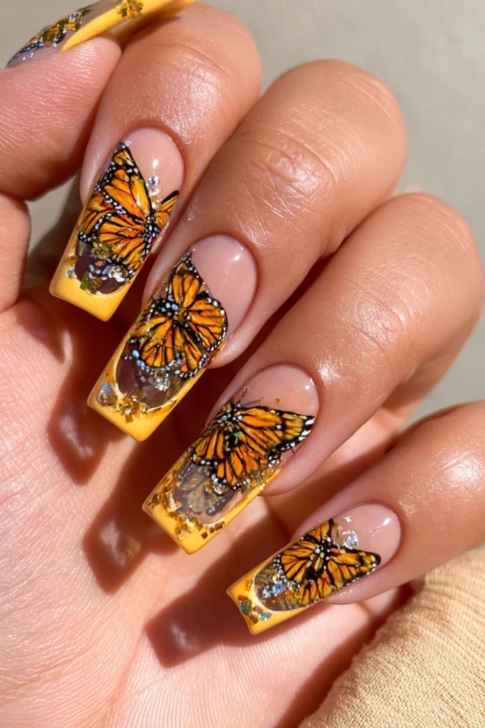 12 Yellow French Tip Nails Ideas 10 Butterfly Yellow French Tips