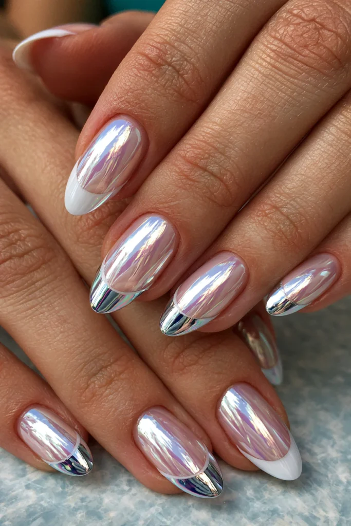 10 Modern French Tip Acrylic Nails Ideas 7 Chrome French Tip Acrylic Nails
