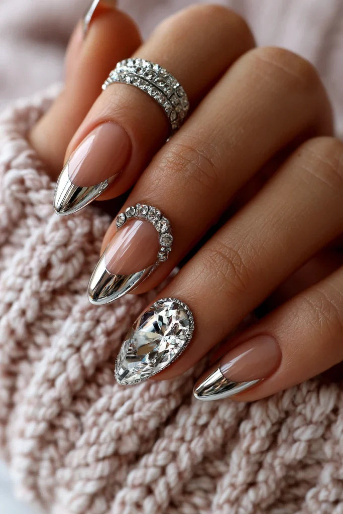 10 French Tip Chrome Nails Ideas 10 Chrome French Tips with Tiny Crystals