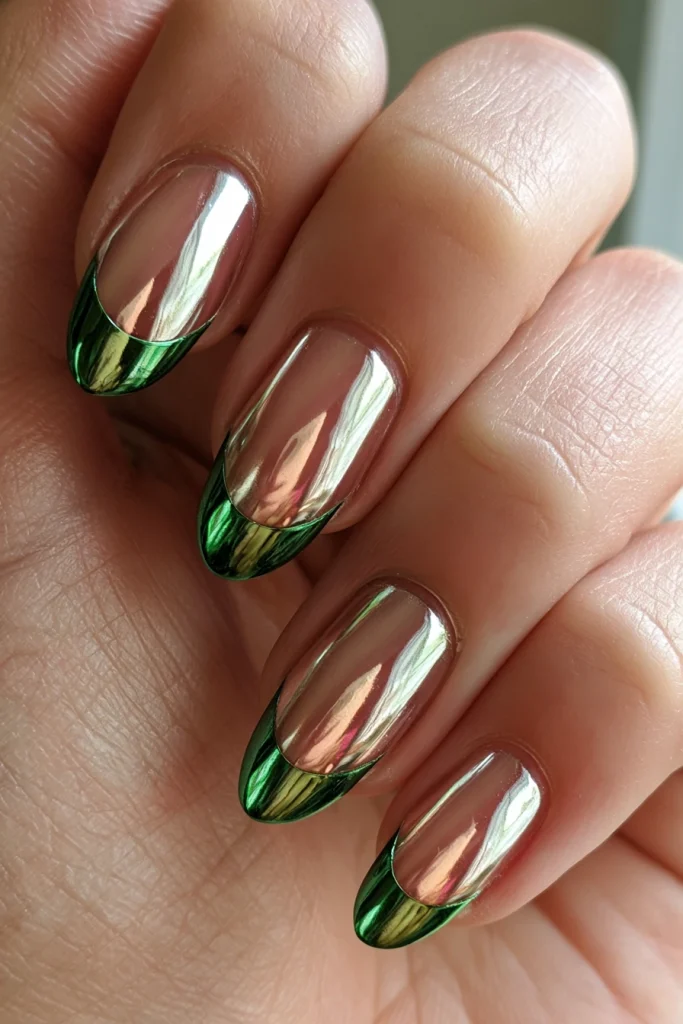 10 Green French Tip Nails Ideas 4 Chrome Green French Tips