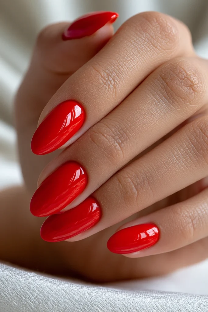 9 Famous Red Prom Nails Ideas 2 Classic Glossy Red Almond Nails 1