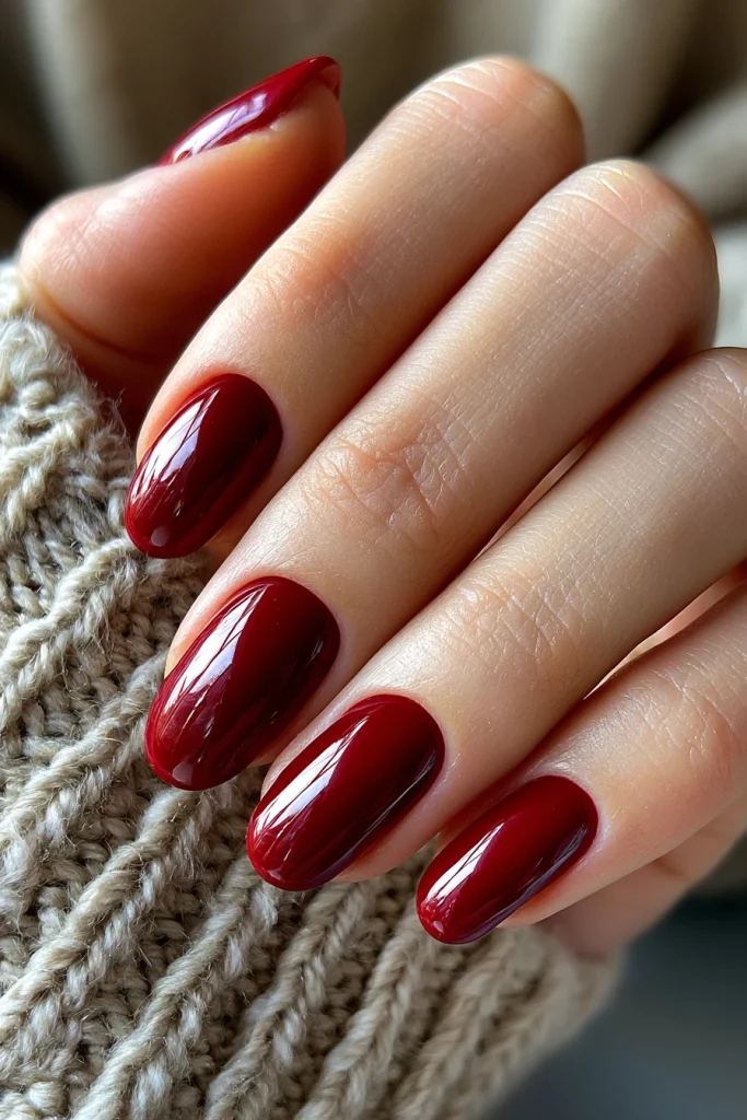 8 Red Wine Nails Ideas 2 Classic Glossy Red Wine Nails