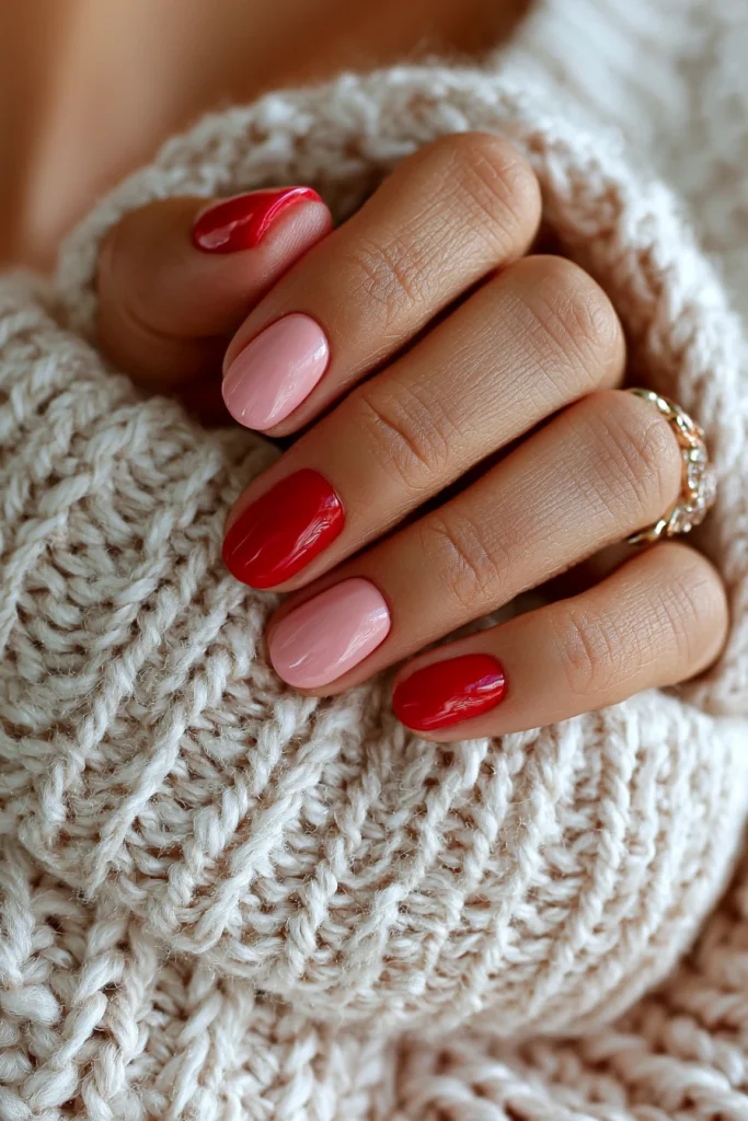8 Pink and Red Nails Ideas 2 Classic Pink and Red Color Block Nails