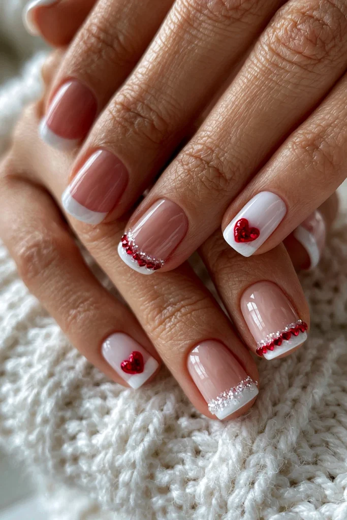 9 White French Tip Nails with Design Ideas 2 Classic White French Tips with Heart Accents