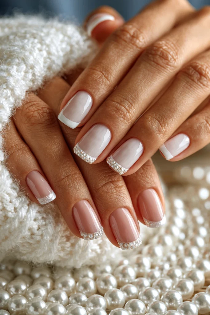 12 White French Tip Nails with Design Ideas 2 Classic White French Tips with Tiny Hearts