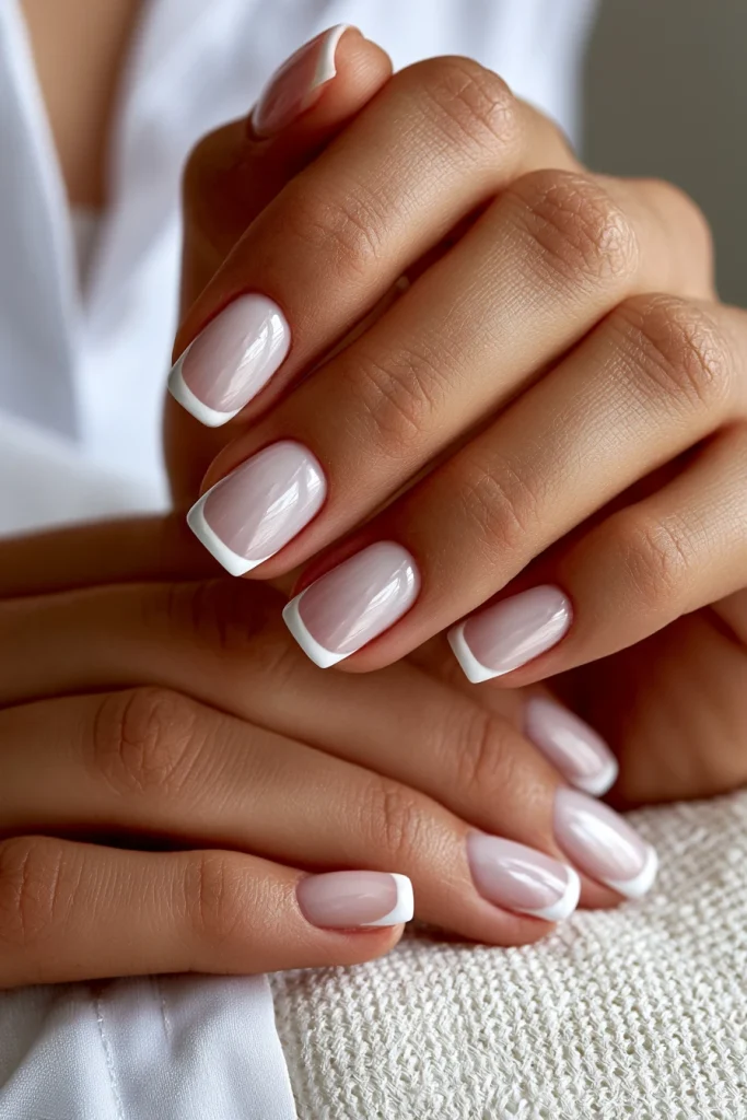 8 Short Square French Tip Nails Ideas 2 Classic White Short Square French Tips