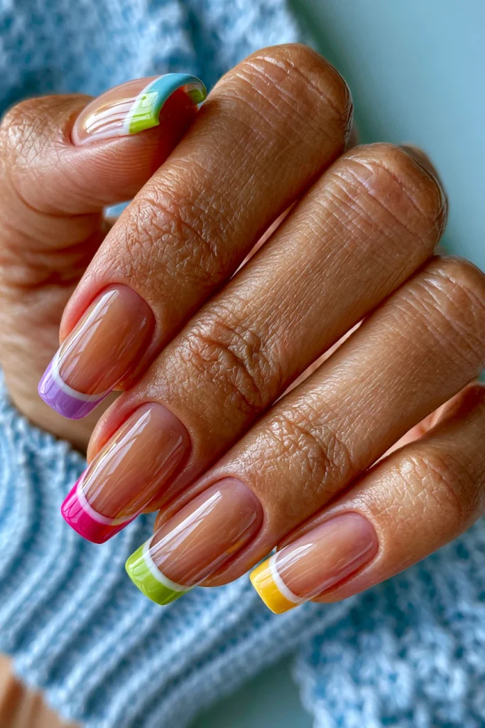 13 Coffin French Tip Nails Ideas 11 Colorful French Tip Coffin Nails