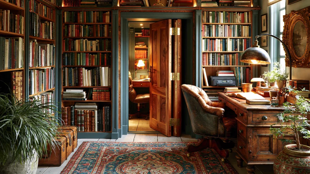10 Gorgeous Hidden Office in Living Room Ideas 5 Convert a Bookshelf into a Secret Workspace