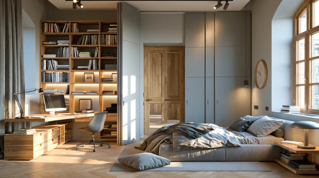 12 Special Hidden Desk in Living Room Ideas 6 Create a Hidden Desk Behind Sliding Panels