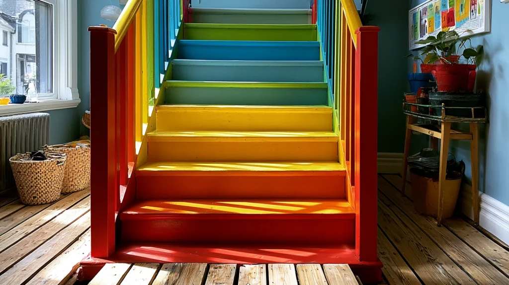 11 Exclusive Painted Stairs Ideas 8 Create a Whimsical Rainbow Staircase