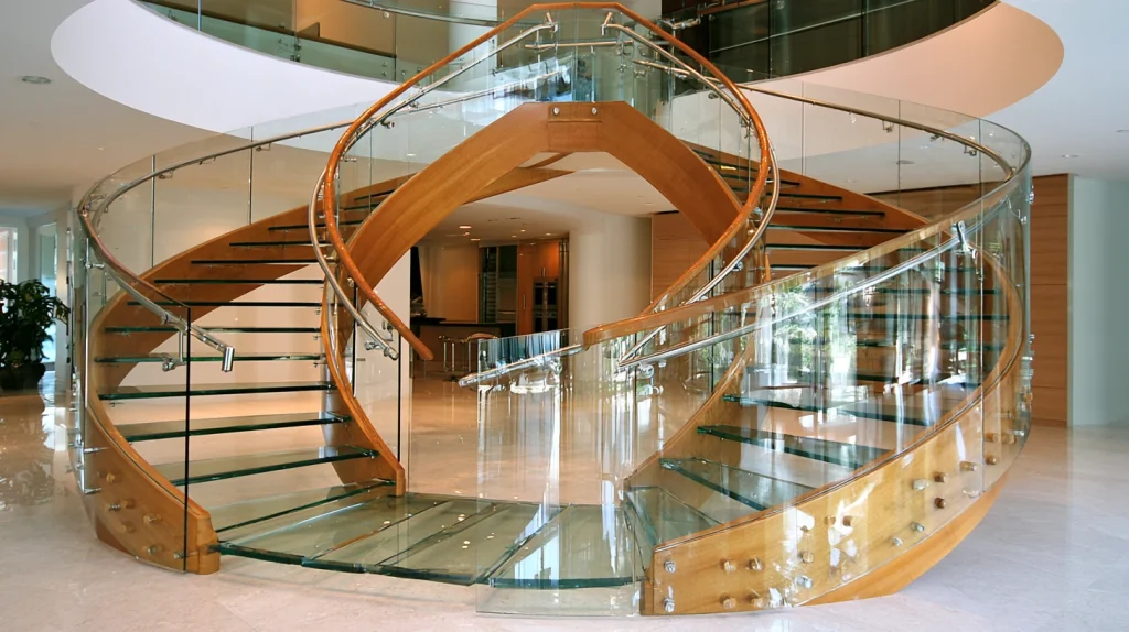 8 Modern Glass Railing Stairs Ideas 6 Curved Glass Stair Railings