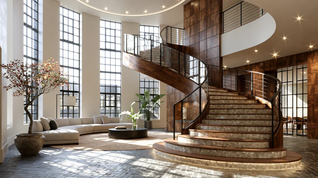 8 Special Stairs in Living Room Ideas 6 Curved Statement Staircase 1