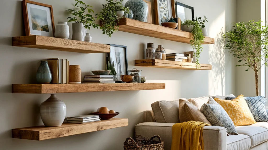 9 Popular Stairs Wall Design Ideas 5 Decorate with Floating Shelves