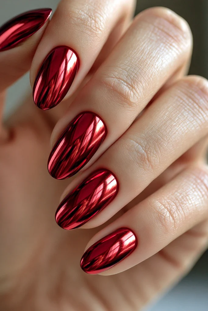 10 Deep Red Nails Ideas 9 Deep Red Chrome Nails