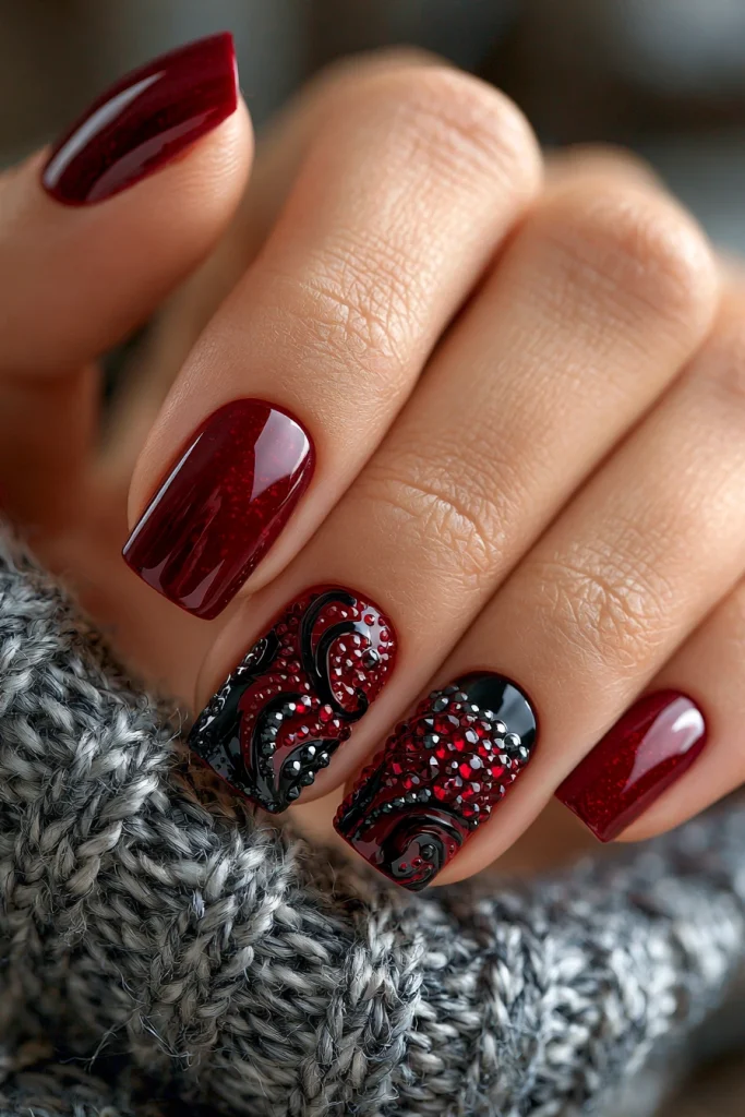 10 Deep Red Nails Ideas 10 Deep Red Nails with Black Accents