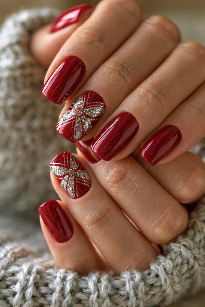 10 Deep Red Nails Ideas 8 Deep Red Nails with Bow Details