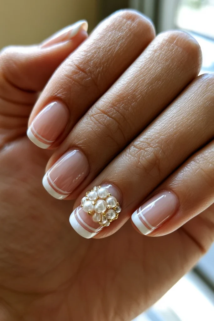 8 Pearl French Tip Nails Ideas 8 Double French Tips with Pearls