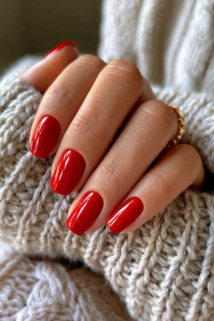 10 Ferrari Red Nails Ideas 11 Ferrari Red Minimalist Nail Art