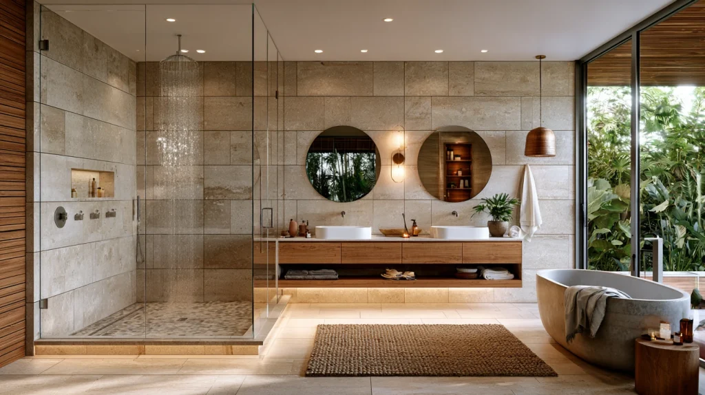 7 Exclusive Washroom Tiles Design Ideas 4 Floor to Ceiling Neutral Tiles