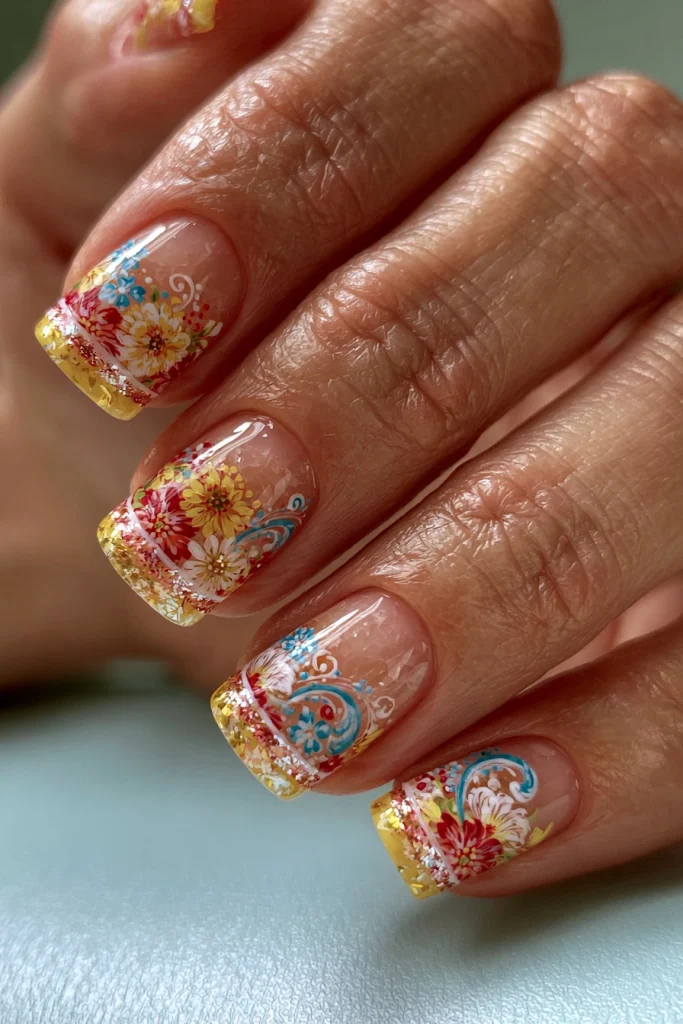 8 Colored French Tip Nails Ideas 8 Floral Colored French Tip Nails
