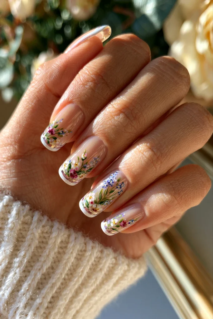 9 Long French Tip Nails Ideas 8 Floral Long French Tips