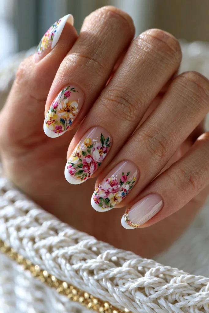 10 Milky White French Tip Nails Ideas 6 Floral Milky White French Tips