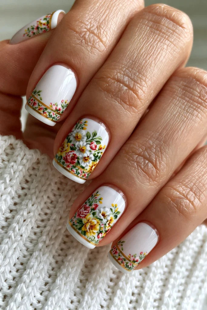 9 White French Tip Nails with Design Ideas 4 Floral White French Tip Nails