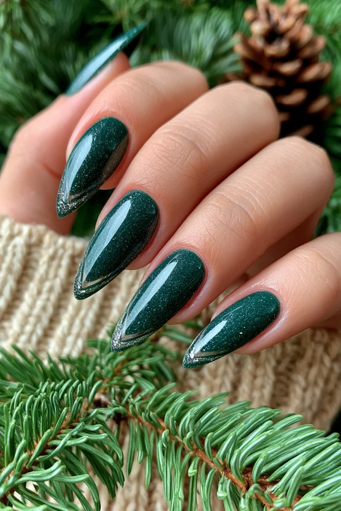 10 Green French Tip Nails Ideas 8 Forest Green Stiletto French Tips