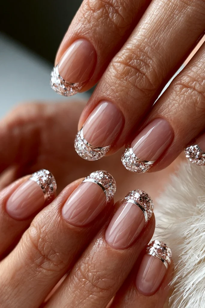 9 Oval French Tip Nails Ideas 7 Glitter French Tip Nails 1