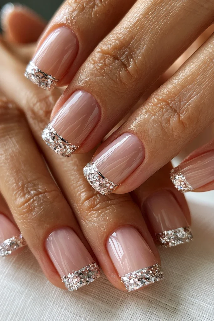 9 Long French Tip Nails Ideas 6 Glitter French Tip Nails