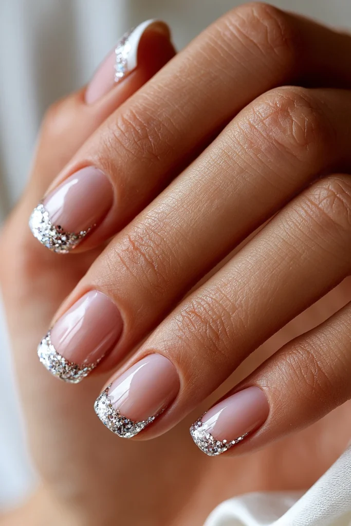 10 Milky White French Tip Nails Ideas 7 Glitter Milky White French Tips