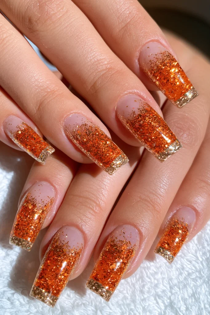 10 Orange French Tip Nails Ideas 8 Glitter Orange French Tips