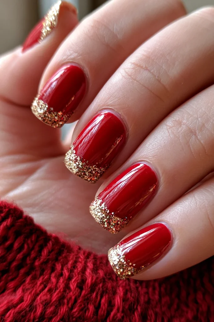 9 Red Tip Nails Ideas 4 Glitter Red Tip Nails