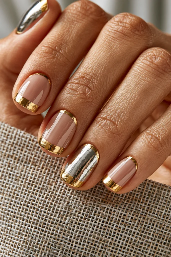 9 Long French Tip Nails Ideas 7 Gold Chrome French Tips 2