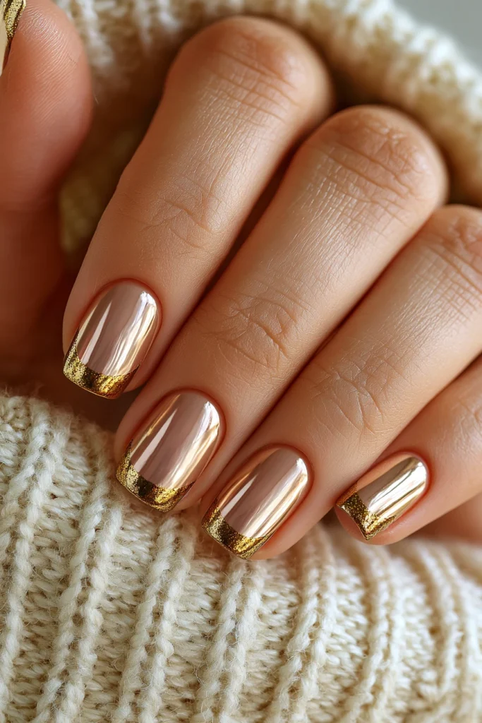 13 Coffin French Tip Nails Ideas 6 Gold Chrome French Tips