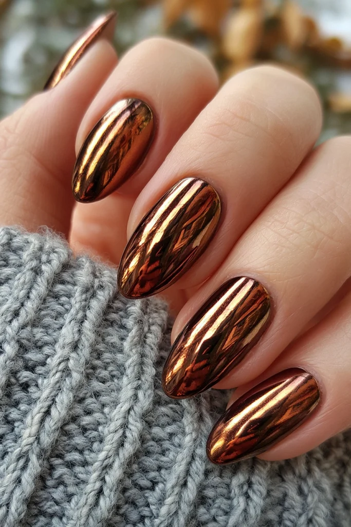 8 Brown Skin Nails Ideas 8 Gold Chrome and Brown Nails