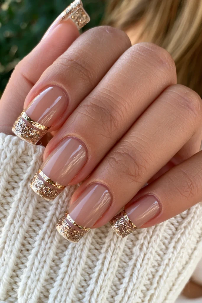 8 Gold French Tip Nails Ideas 8 Gold French Tips with Glitter Accents