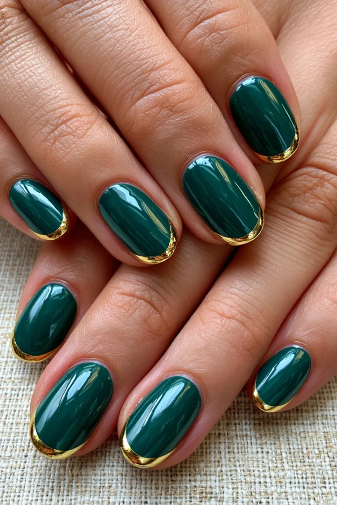 10 Green French Tip Nails Ideas 7 Green French Tips with Gold Chrome Outline