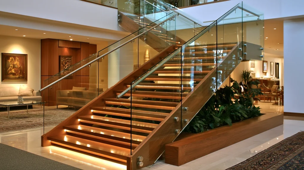 8 Modern Glass Railing Stairs Ideas 7 Indoor Glass Railing with LED Lighting