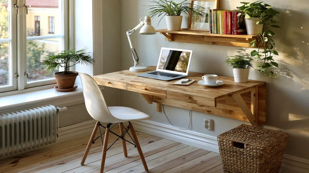 12 Special Hidden Desk in Living Room Ideas 8 Install a Fold Out Desk from the Wall