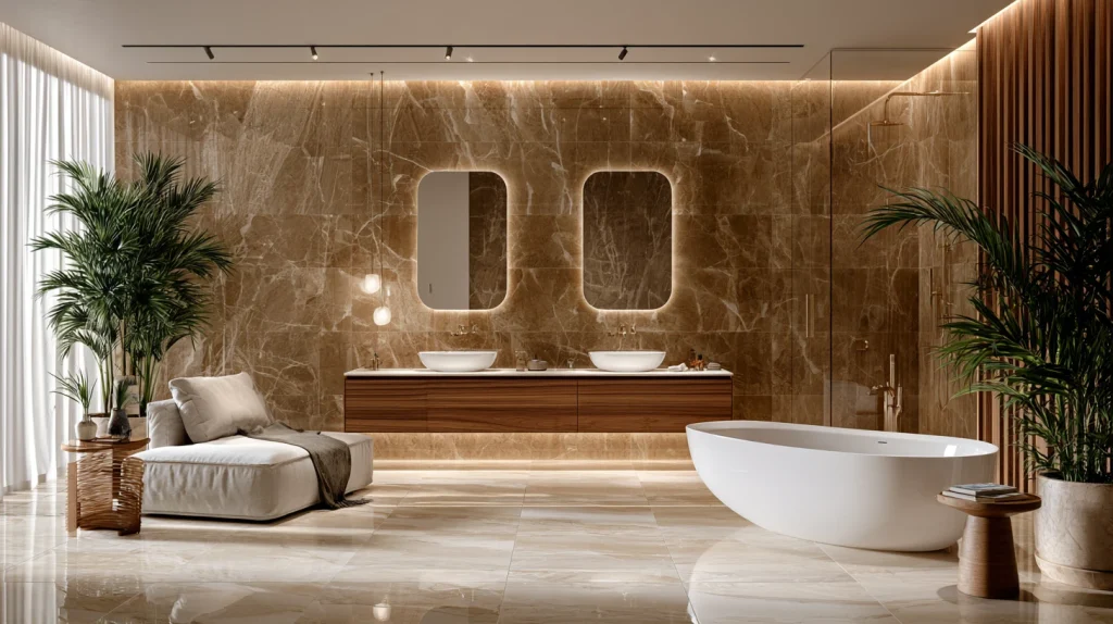 7 Exclusive Washroom Tiles Design Ideas 2 Large Format Marble Look Tiles
