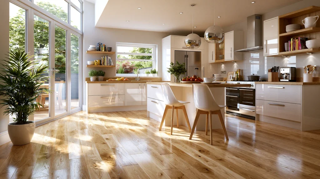 10 Exclusive Kitchen Flooring Ideas 10 Light Wood Flooring with White Cabinets