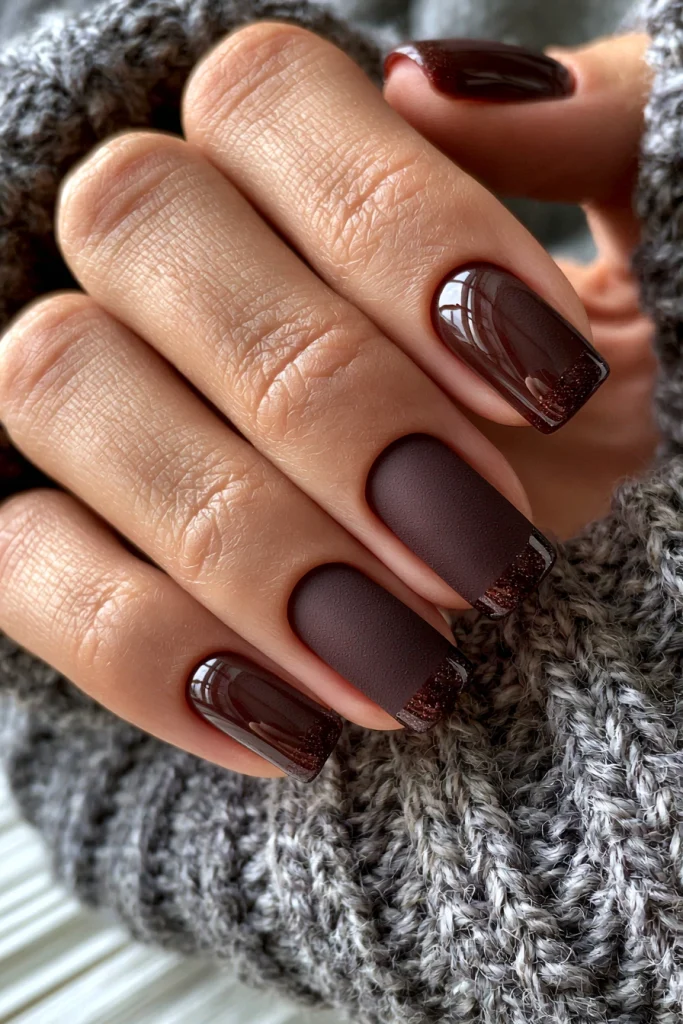 8 Brown Stiletto Nails Ideas 5 Matte Brown Nails with Glossy Tips