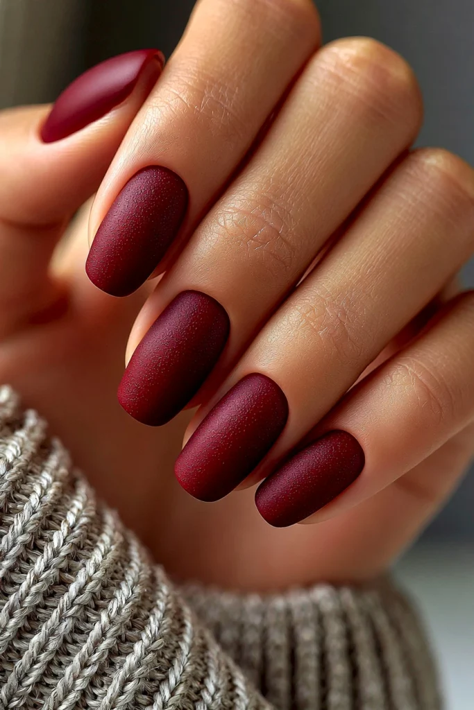 10 Deep Red Nails Ideas 4 Matte Maroon Nails