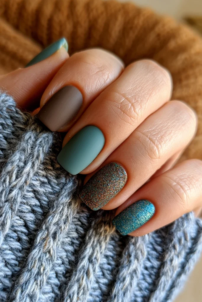 8 Teal and Brown Nails Ideas 4 Matte Teal and Brown Nails