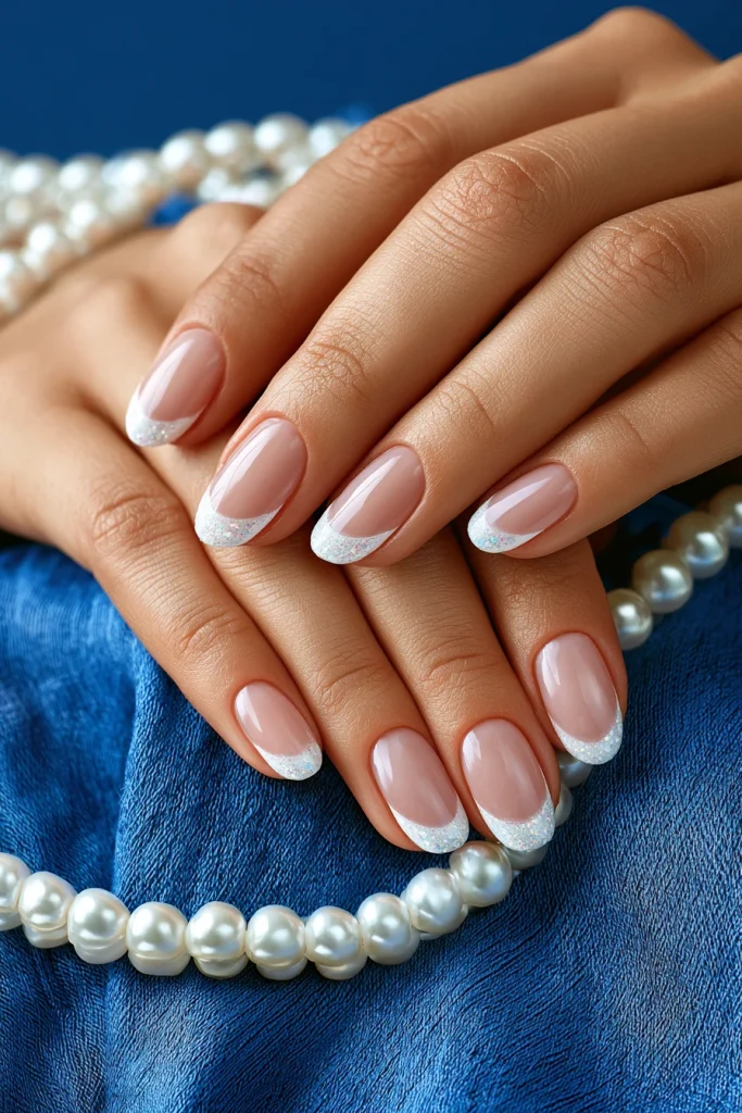 10 Milky White French Tip Nails Ideas 8 Milky White French Tips with Pearls