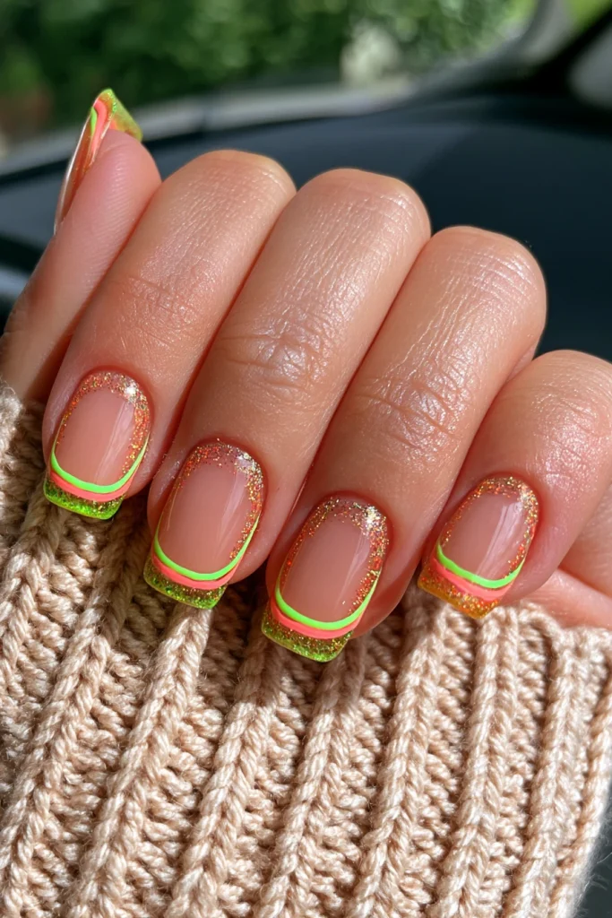 10 Funky French Tip Nails Ideas 4 Neon Double French Tips