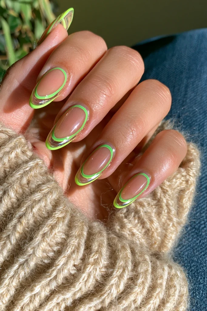 11 Neon French Tip Nails Ideas 5 Neon Green Double French Tips